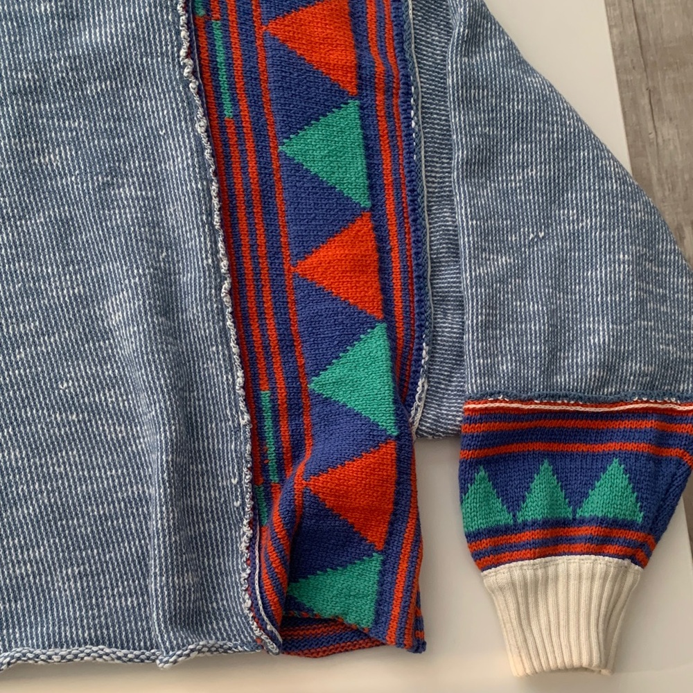Free People Patchwork Pullover Sweater Blue Multi… - image 7